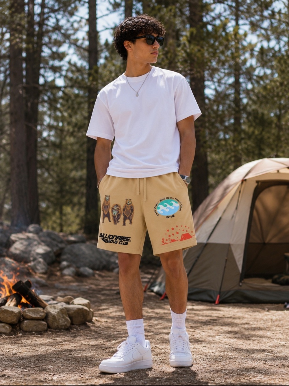 Billionaire Boys Club wheat color  Graphic Bear & Camping Shorts